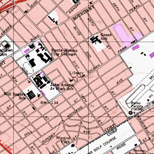 Topographic Map of Fairview Branch Santa Monica Public Library, CA