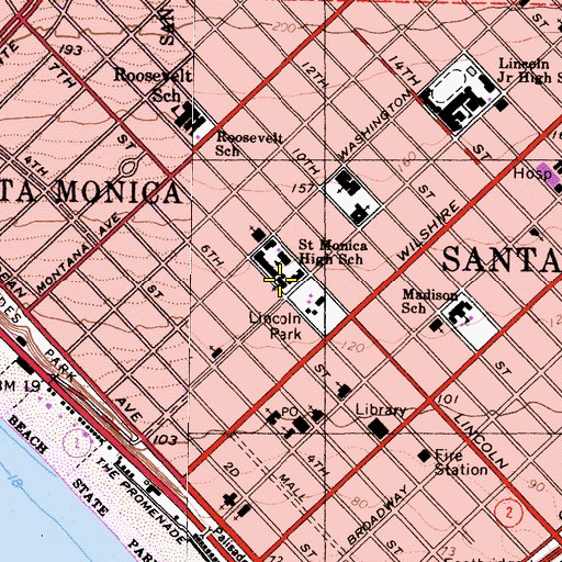 Topographic Map of Saint Monicas Roman Catholic Church, CA