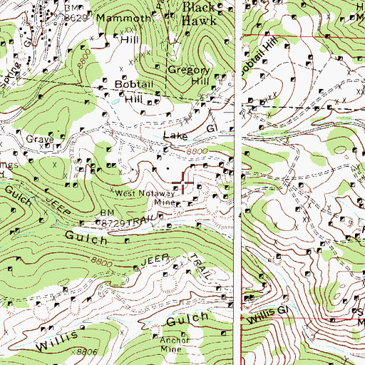 Topographic Map of Mattie May Mine, CO