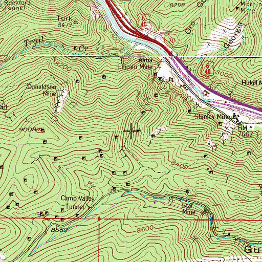 Topographic Map of Bellevue Mine, CO