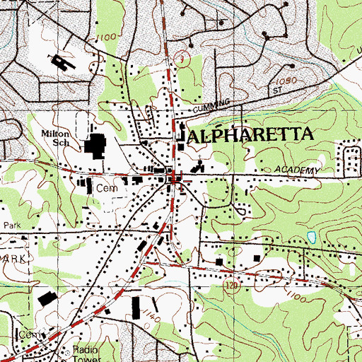 Topographic Map of Alpharetta City Hall, GA