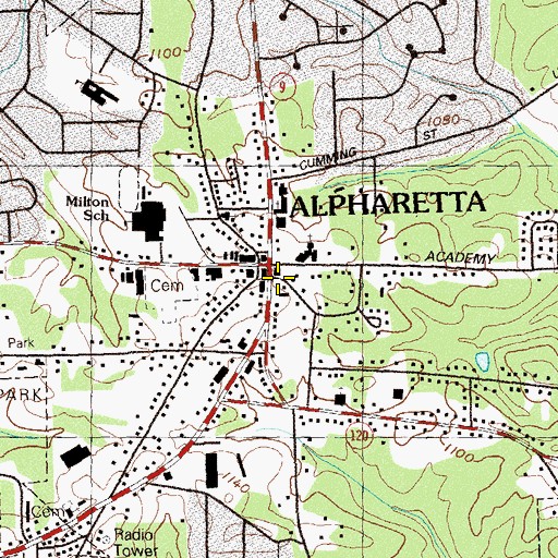 Topographic Map of Alpharetta City Hall, GA