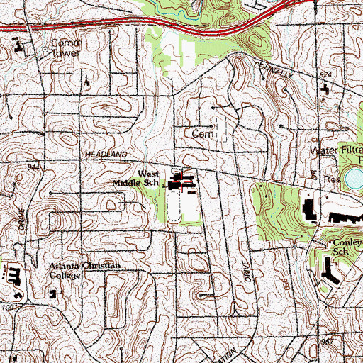Topographic Map of Headland High School, GA