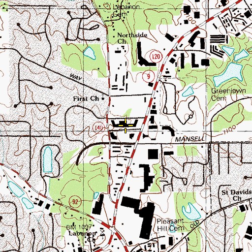 Topographic Map of Roswell Market Place Shopping Center, GA