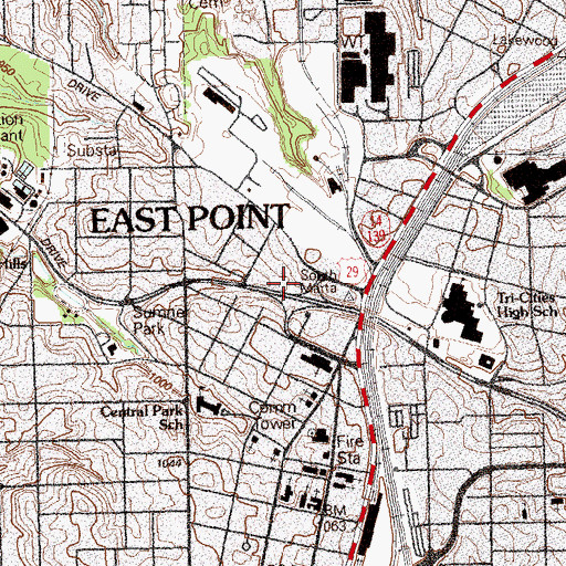 Topographic Map of Spring Street Park, GA