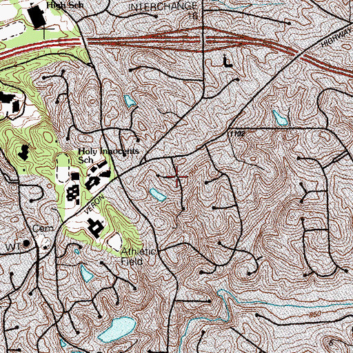 Topographic Map of The Oaks, GA