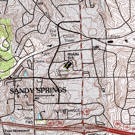 Topographic Map of Sandy Springs Middle School, GA