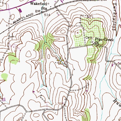 Topographic Map of Stevenson Garden Estates, MD