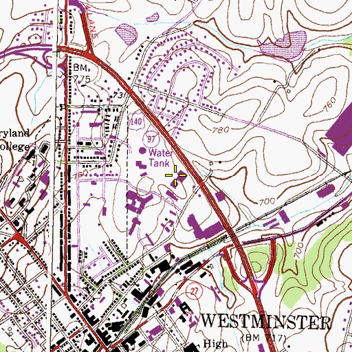 Topographic Map of Carroll Plaza Shopping Center, MD