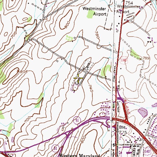 Topographic Map of Saint Benjamins Lutheran Cemetery, MD