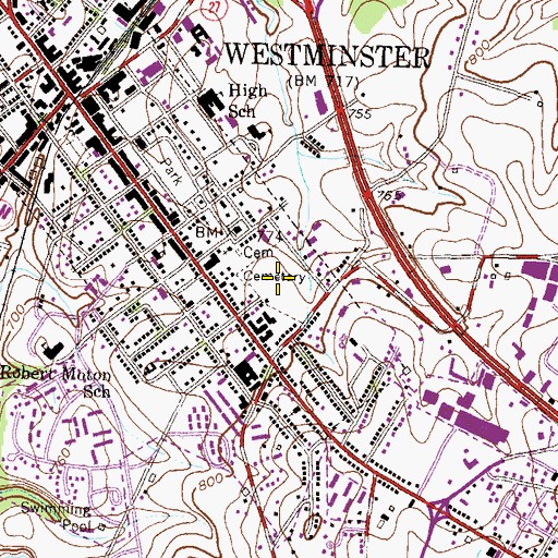 Topographic Map of Westminster Cemetery, MD