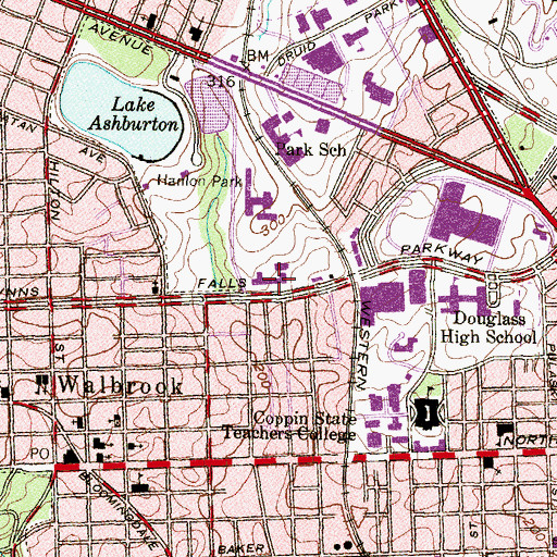 Topographic Map of Gwynns Falls Elementary School, MD