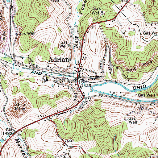 Topographic Map of Adrian Post Office, WV