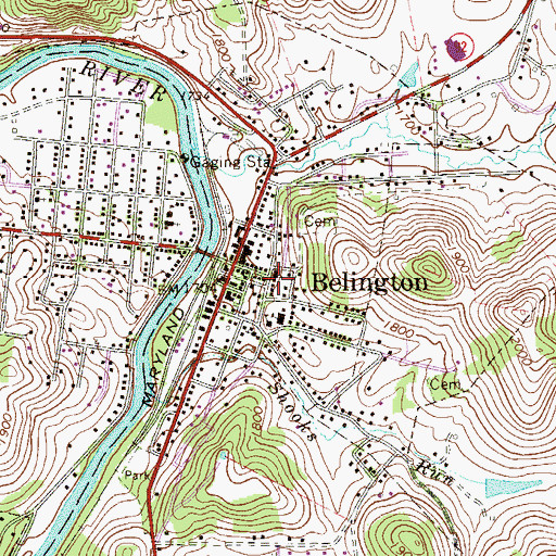 Topographic Map of First Baptist Church of Belington, WV