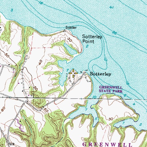 Topographic Map of Sotterley Mansion, MD