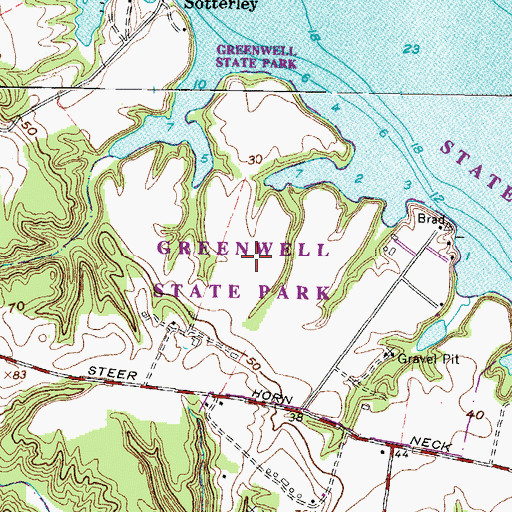Topographic Map of Greenwell State Park, MD