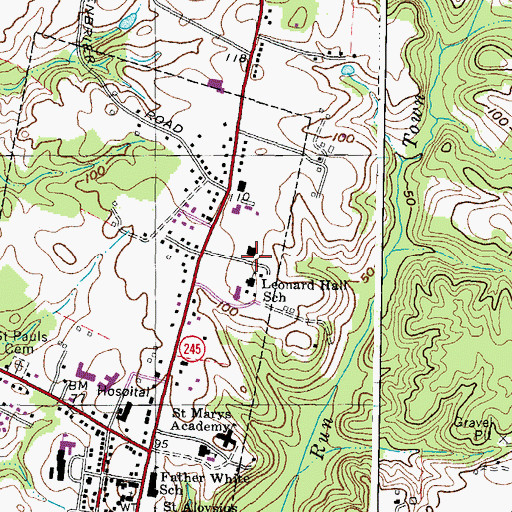 Topographic Map of Saint Marys County Government Center, MD