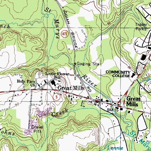 Topographic Map of Cecils Mill Historic District, MD
