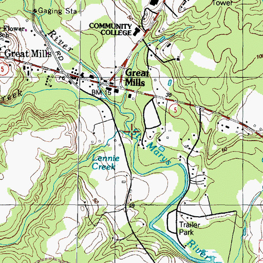 Topographic Map of Lennie Creek, MD
