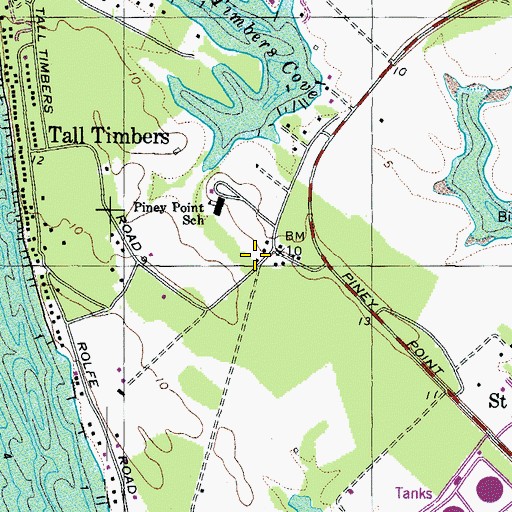 Topographic Map of Tall Timbers Post Office, MD