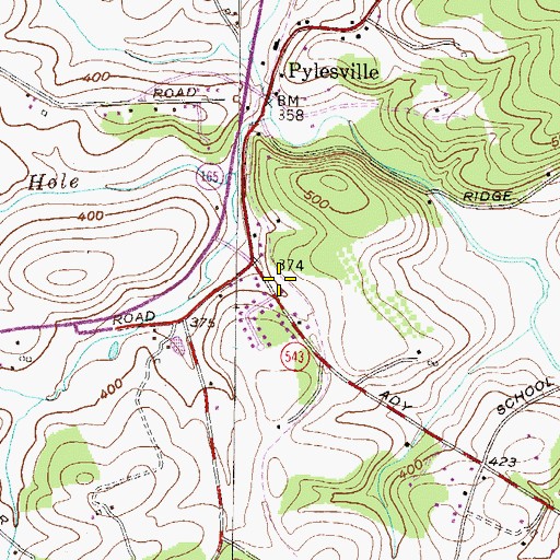 Topographic Map of Pylesville Post Office, MD