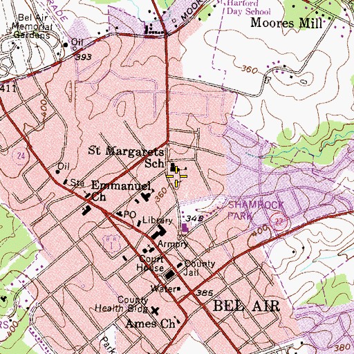Topographic Map of Saint Margarets Roman Catholic Church, MD