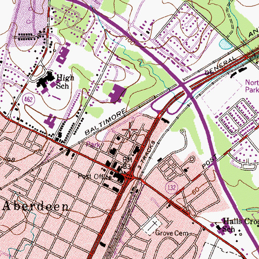 Topographic Map of Aberdeen Branch Harford County Library, MD