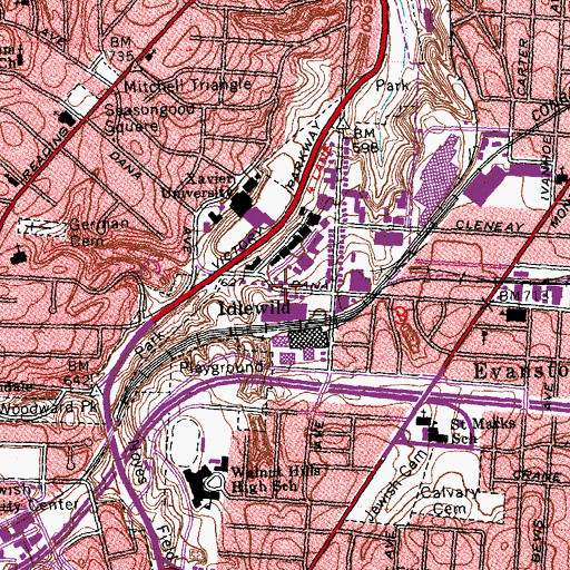 Topographic Map of Walker Hall, OH