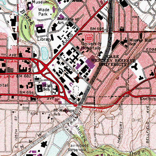 Topographic Map of Adelbert Gymnasium, OH