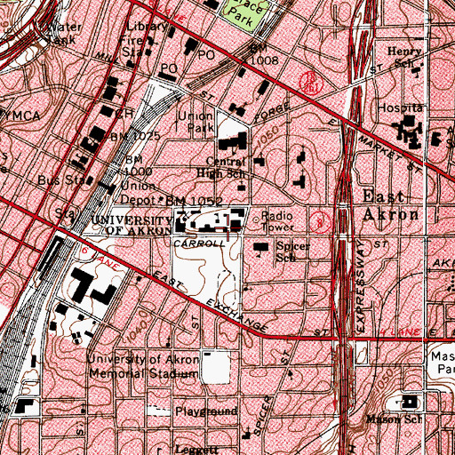 Topographic Map of Carroll Hall, OH