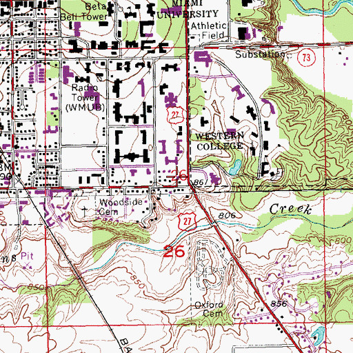 Topographic Map of Glos Admission Center, OH