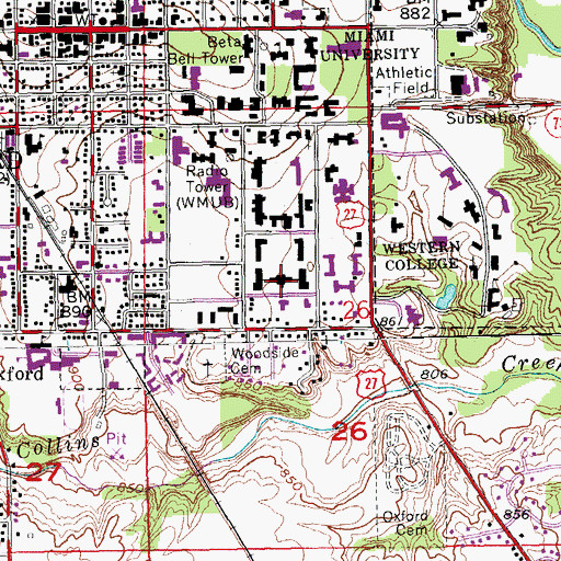 Topographic Map of Harris Dining Hall, OH