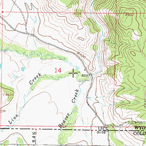 Topographic Map of Line Creek, WY