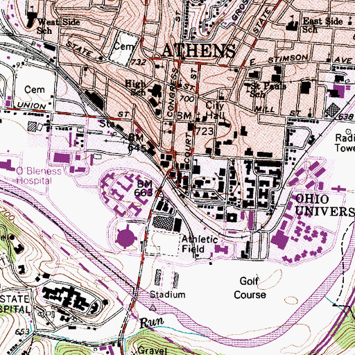 Topographic Map of Bentley Hall, OH