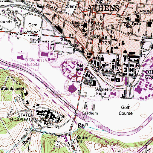 Topographic Map of James Hall, OH