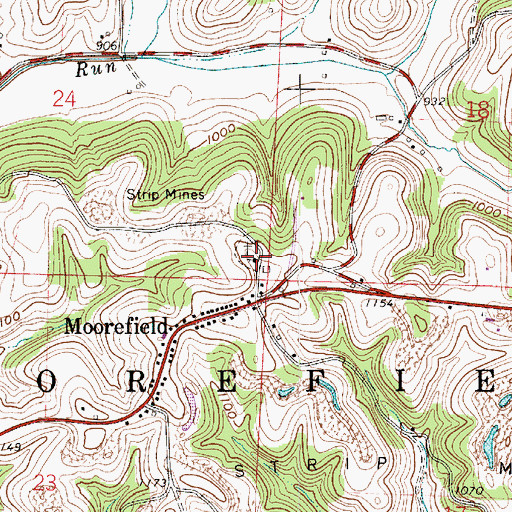 Topographic Map of Moorefield Methodist Episcopal Cemetery, OH