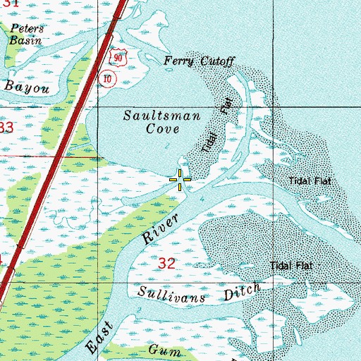 Topographic Map of Johnsontown Bayou, FL