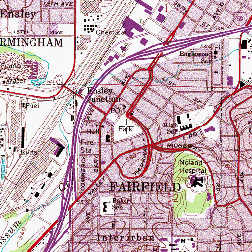 Topographic Map of Fairfield City Park, AL