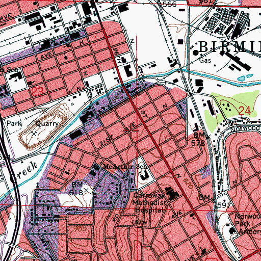 Topographic Map of Twentyfirst Avenue Methodist Episcopal Church South (historical), AL