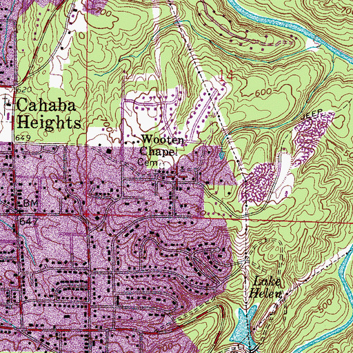 Topographic Map of Cahaba Oaks, AL