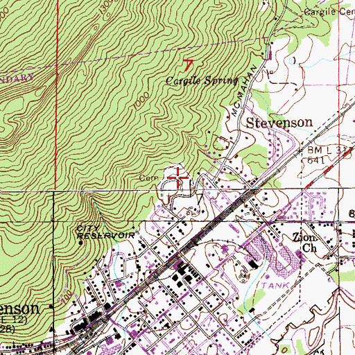 Topographic Map of Stevenson School (historical), AL