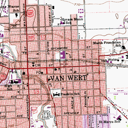 Topographic Map of Van Wert Fire Department, OH