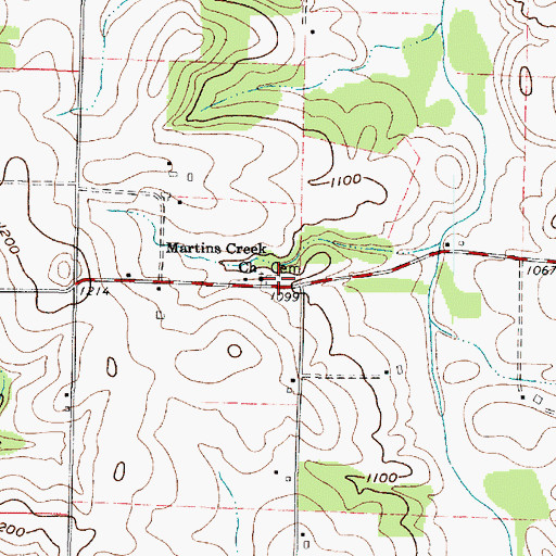 Topographic Map of Martins Creek Cemetery, OH