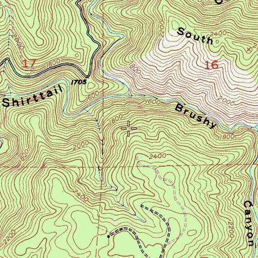 Topographic Map of Brushy Creek, CA