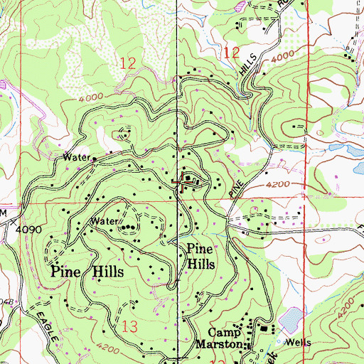Topographic Map of Pine Hills Lodge, CA