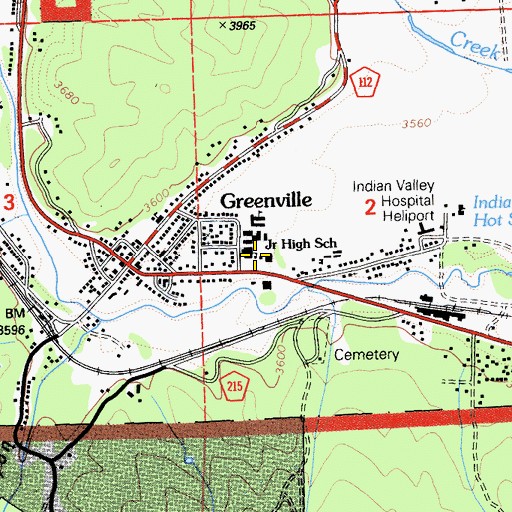 Topographic Map of Greenville Junior-Senior High School, CA