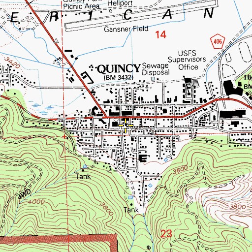 Topographic Map of PLumas County Library, CA
