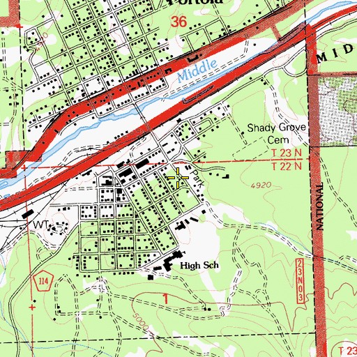 Topographic Map of Portola Station Baptist Church, CA