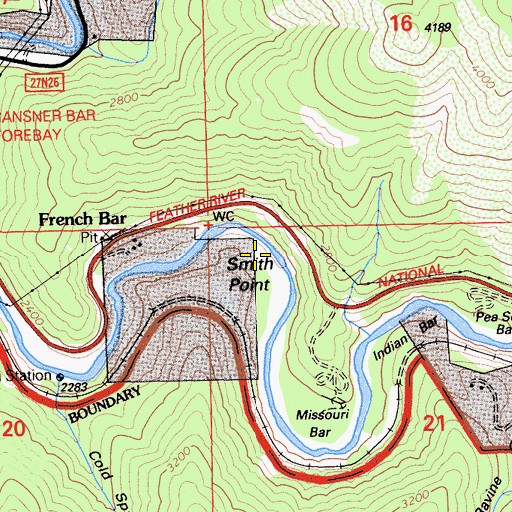 Topographic Map of Smiths Bar, CA