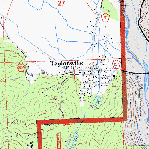 Topographic Map of Taylorsville Elementary School, CA